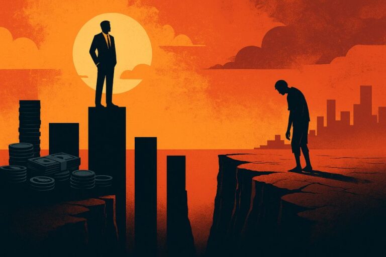 Illustration showing the widening global income gap between rich and poor.